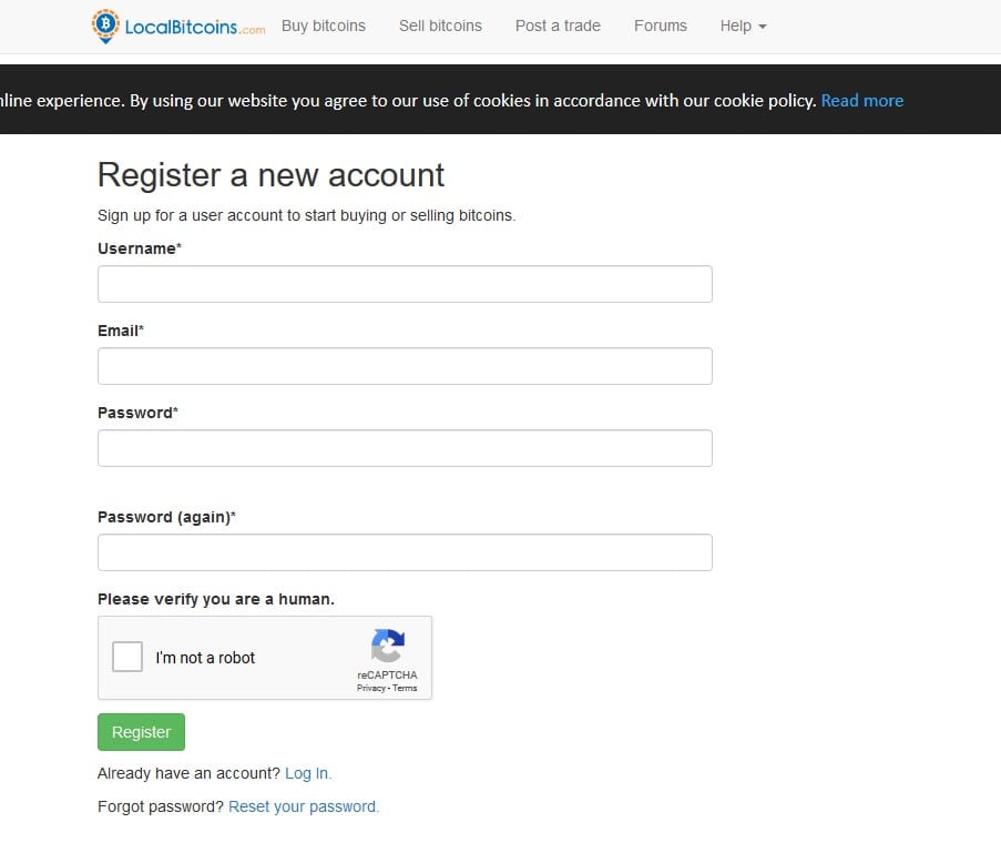 localbitcoins new user registration